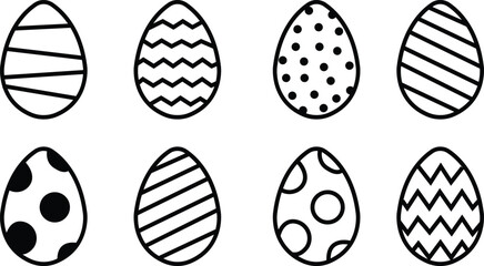 Easter Egg Icon set Black , seamless pattern Painted Eggs, Happy Ornament Easter Hunt Symbol Holiday Logo graphic design elements, April Spring Sign, Variations, isolated on transparent background,