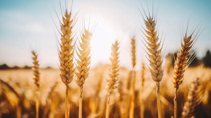Fototapeta premium Golden Wheat Field Under Bright Sunlight