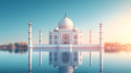 Obraz premium A Stunning 2D Vector Representation of Punjab's Architectural and Natural Beauty Set Against a Vibrant Blue Sky