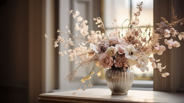 Beautiful flowers bouquet, botanical home decor and floral arrangement, English countryside style and florist design for floral shop, flower arranging workshop or class idea