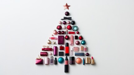 Christmas tree made from decorative cosmetics