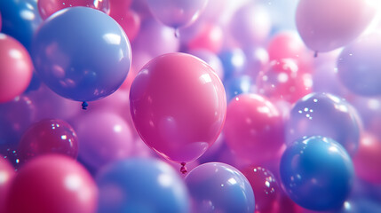Soft, pink and blue balloons filling space, creating a dreamy effect