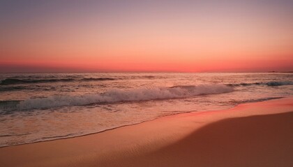 Waves on the beach at red sunset