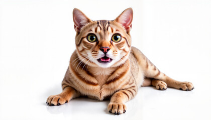 Obraz premium Excited Bengal cat with open mouth on white background