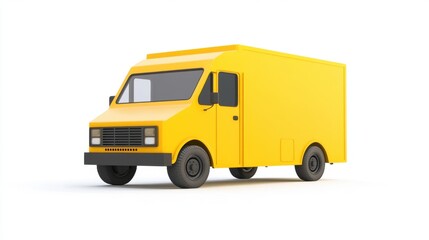 Bright Yellow Delivery Truck on White Background