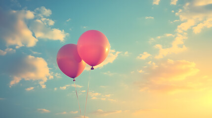 Obraz premium Pair of pink balloons floating peacefully in a clear sky