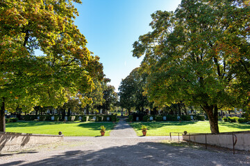 Autumn view of the Northern Cemetery, one of the largest cemeteries in Munich, Germany