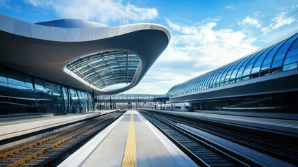 Fototapeta premium High-Speed Train Station - Station for high-speed trains, with modern architecture and sleek platforms.