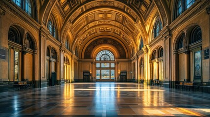 Obraz premium Historic Station - Grand historic station with high arches, intricate details, and an old-world charm.