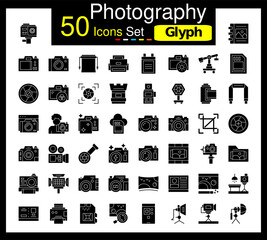 Set of 50 Photography icons related to Action Camera, Album, Back Camera, Camera Line Icon collection