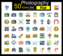 Set of 50 Photography icons related to Action Camera, Album, Back Camera, Camera Line Icon collection