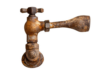 a rusty metal faucet with a handle