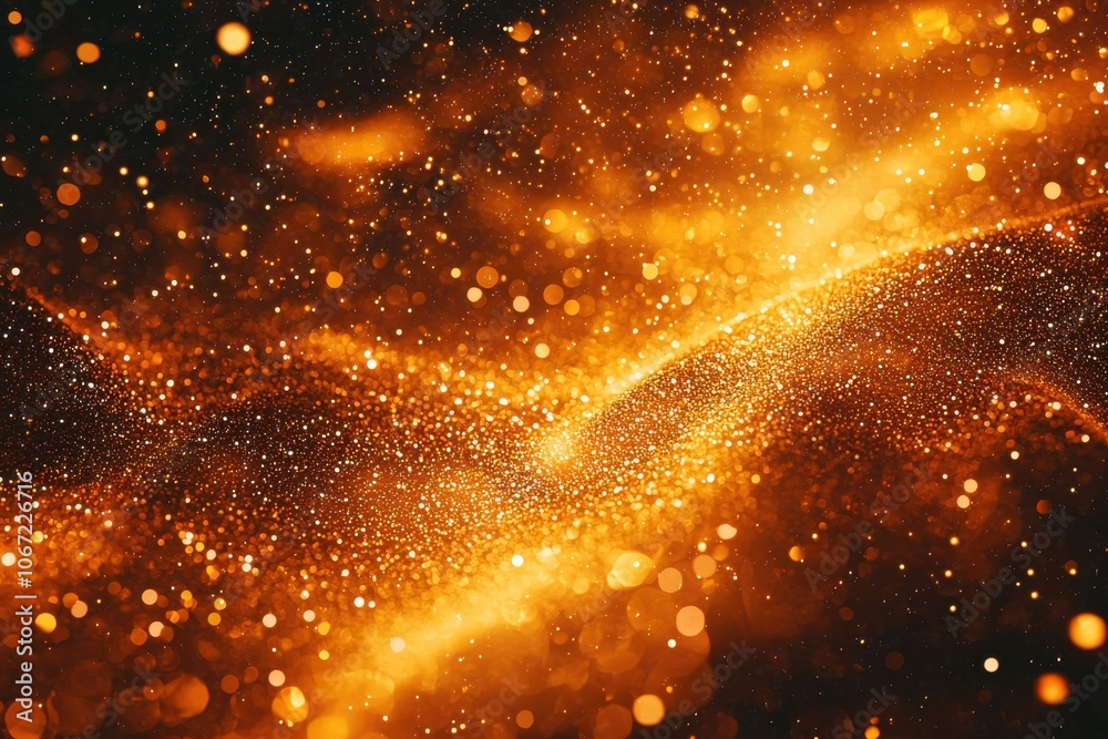 Poster golden bokeh and sparkling particles create a mesmerizing abstract background, perfect for adding wa