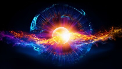 Obraz premium Colorful waves radiating from a glowing sphere Innovative ideas