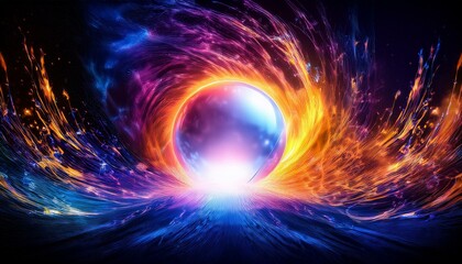 Fototapeta premium Colorful waves radiating from a glowing sphere Innovative ideas
