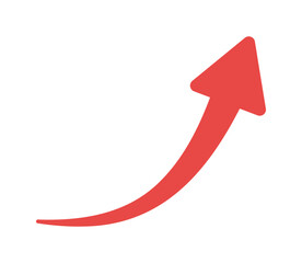 右肩上がりにカーブしている赤い矢印のアイコン - シンプルな上昇を表す記号や装飾のイラスト素材