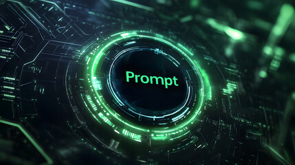 Fototapeta premium Green futuristic AI prompt illustration. High-tech background concept. Ready to use command prompt box