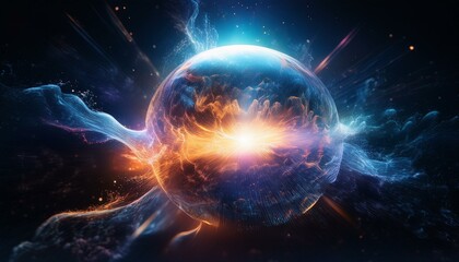 Colorful waves radiating from a glowing sphere Innovative ideas