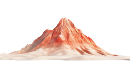 Red mountain with sandy landscape, white isolated background.