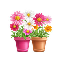 Colorful Potted Flowers with Pink, White, and Orange Blooms