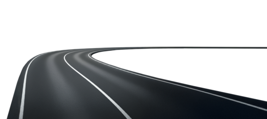 Concrete Road Highway Disappearing into the Horizon in the Distance, Yellow and White Lines, Isolated Transparent png