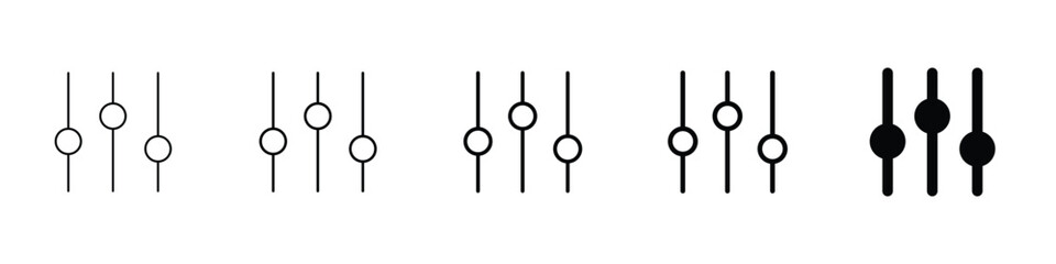 Set of 5 Equalizer icon - 1 Silhouette - 1 unexpanded vector - A trendy line collection of vector icons for settings and setup design. Equalizer icon