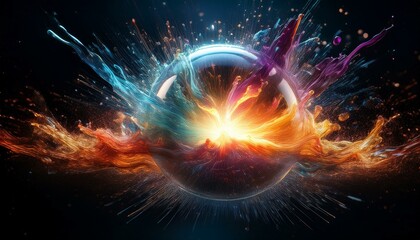 Obraz premium Colorful waves radiating from a glowing sphere Innovative ideas