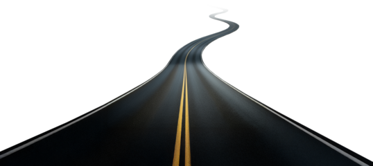 Concrete Road Highway Disappearing into the Horizon in the Distance, Yellow and White Lines, Isolated Transparent png