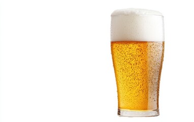 A refreshing glass of golden beer with a frothy white head, perfect for enjoying on a warm day or celebrating special moments.
