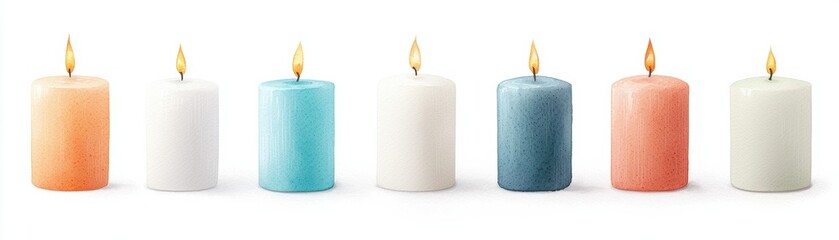 A beautiful arrangement of colorful candles, creating a serene and calming atmosphere. Ideal for relaxation and meditation themes.