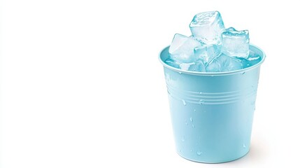 A refreshing blue cup filled with ice cubes, perfect for summer beverages and cool drinks. Ideal for food and drink graphy.