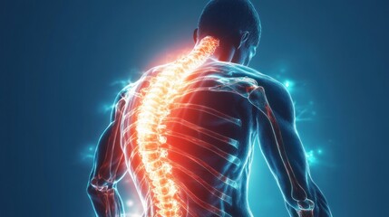 Man in visible discomfort from lower back pain; captured close-up, highlighting strained muscles and nerve pain