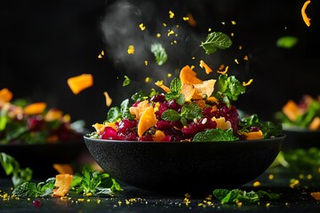 Cranberry relish served in big bowls, garnished with mint and zest, vibrant Thanksgiving side, familyfriendly table