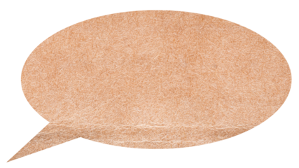 Blank cut out brown cardboard paper speech bubble of round shape with copy space for text on transparent png background design element