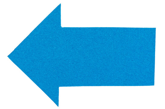 Isolated cut out blue paper cardboard arrow direction sign with texture and copy space for text png transparent background