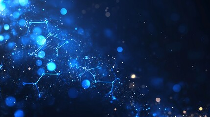 A vibrant, abstract image featuring glowing blue particles and interconnected lines against a dark background, evoking technology and scientific themes.