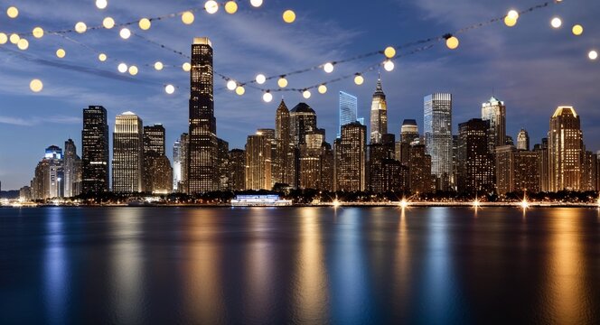 City skyline background with twinkling lights for a sophisticated appeal