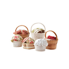 Collection of wicker baskets with floral fabric lining