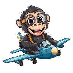 Naklejka premium Chimpanzee Pilot Flying a Plane