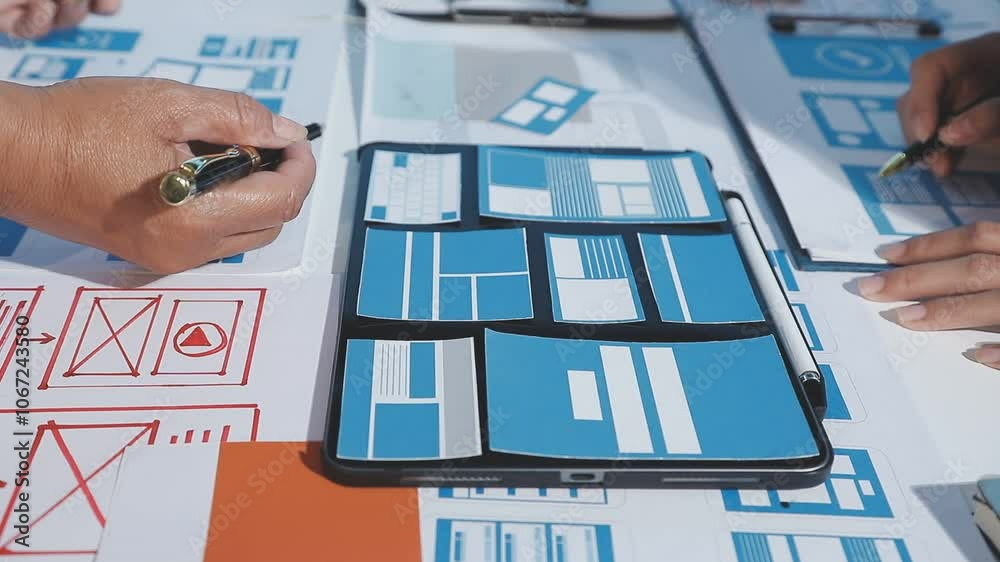 Wall mural the designer team is designing the uxui system to make the uxui system work well on new phones and s