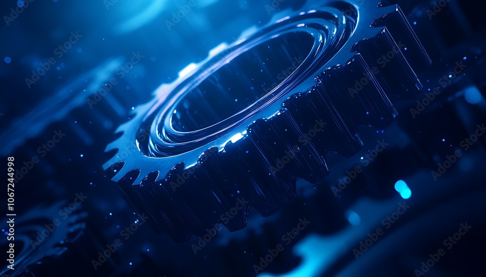 Aufkleber an abstract image featuring intricate blue gears, symbolizing technology and innovation with a futur