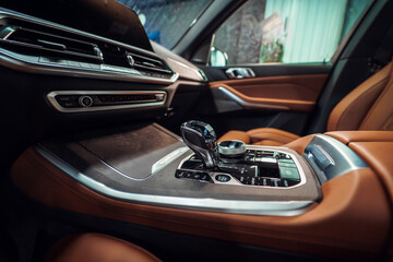 Luxury Car Interior Gear Console Close-Up
