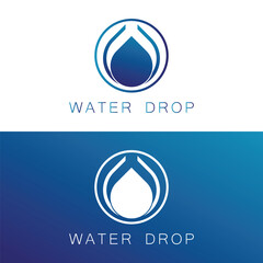 Fototapeta premium Water Logo. Blue Water Drop Linked with Circle Line Around isolated on Blue Background. Usable for Business, Science, Healthcare, Medical and Nature Logos. Flat Vector Logo Design Template Element.