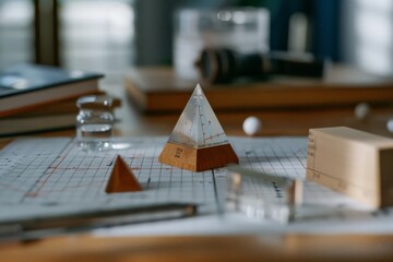 Wooden geometric shapes placed on graph paper evoke a sense of mathematical curiosity and classroom nostalgia.