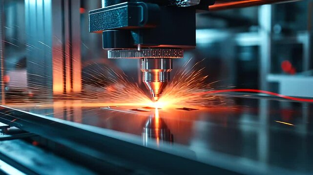 A vibrant shot of a 3D printer using advanced DMLS technology to create a metal component, with glowing sparks and a focused laser beam fusing layers into a solid piece of engineer