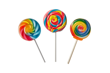 Colorful candy lollipops on transparent background