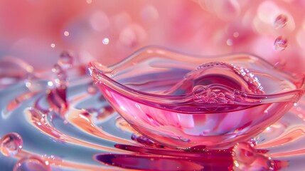 Pink and purple liquid splash with delicate reflections