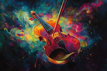 Fototapeta premium An ethereal and vibrant artwork featuring a violin