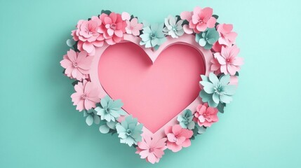 Soft pink and mint heart wreath with delicate flowers