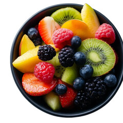 Obraz premium Fresh fruit salad with vibrant colors and variety of flavors, including strawberries, blueberries, raspberries, kiwi, and more. isolate on transparency background PNG